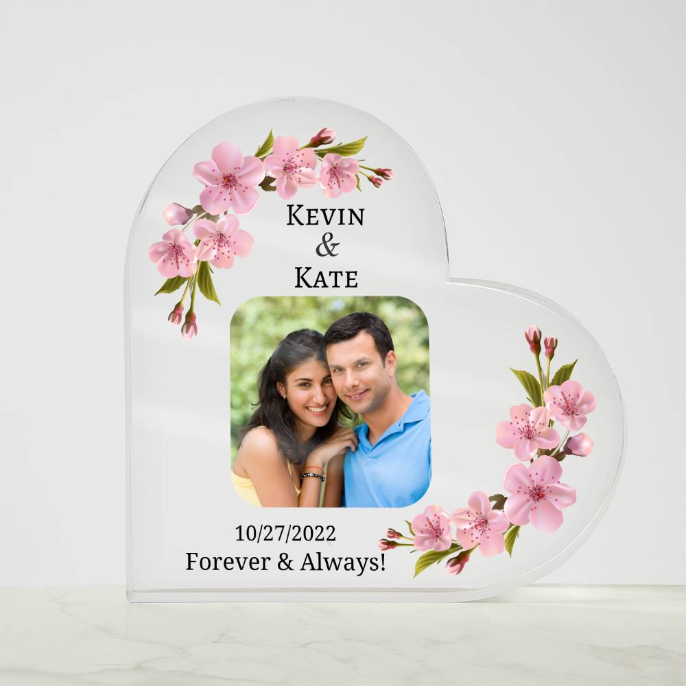 Printed Heart Shaped Acrylic Plaque, anniversary gift for husband, wife, couple