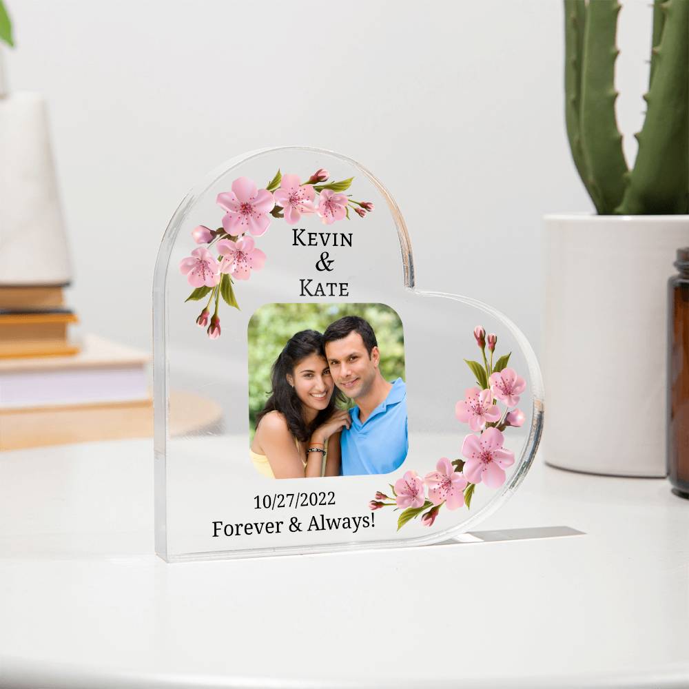 Printed Heart Shaped Acrylic Plaque, anniversary gift for husband, wife, couple