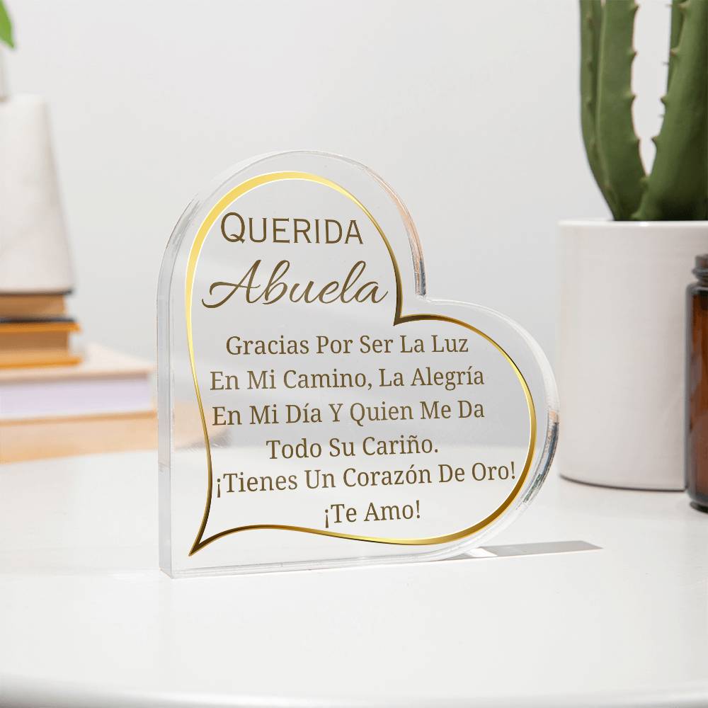 Printed Heart Shaped Acrylic Plaque, gift for grandmother for Thanksgiving, Christmas. Regalo para abuela para navidad