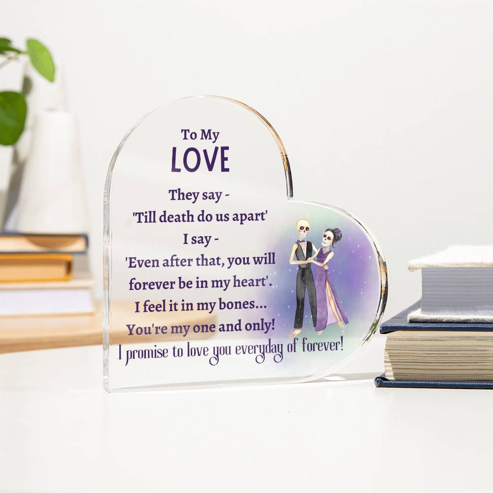 Printed Heart Shaped Acrylic Plaque, gift for wife for Halloween