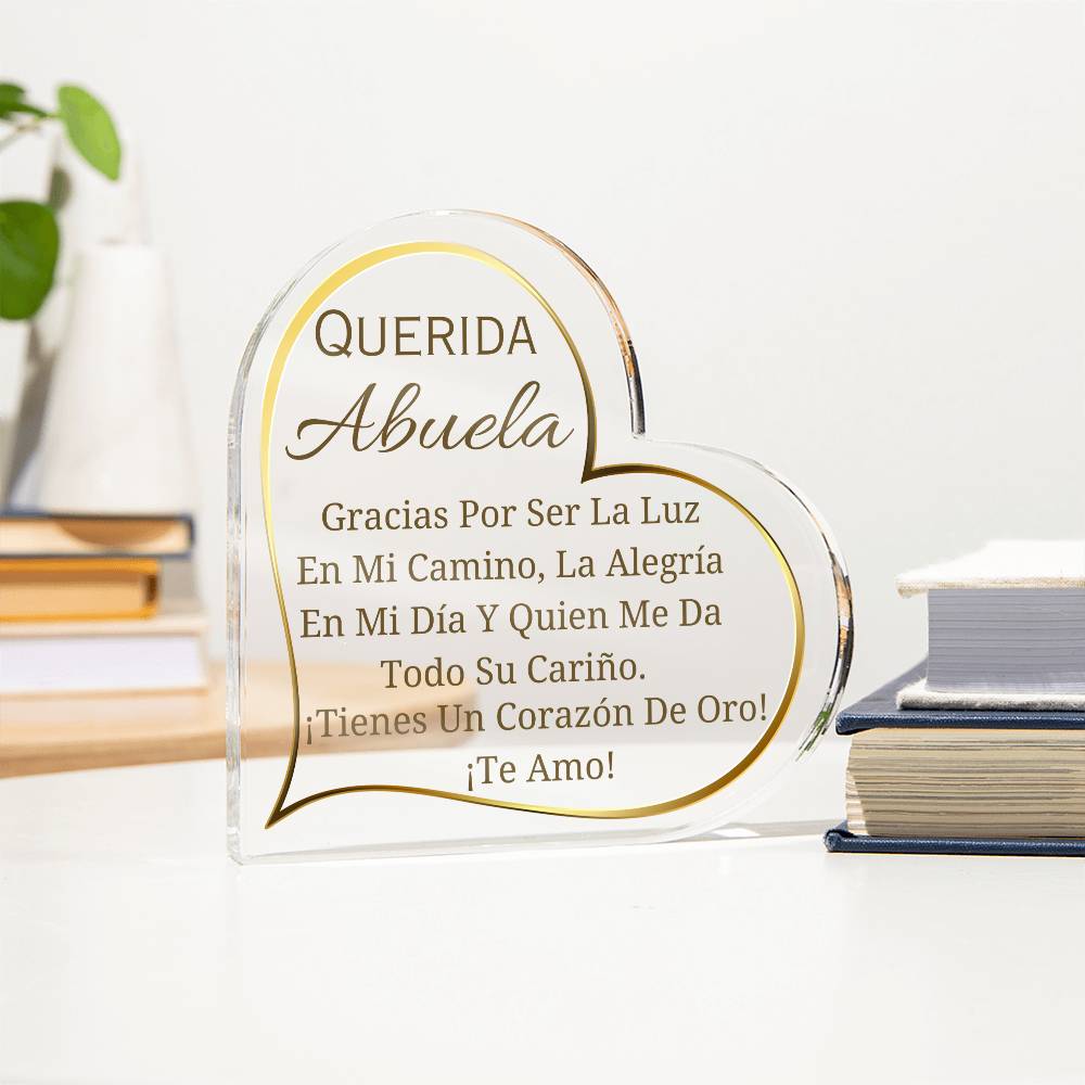 Printed Heart Shaped Acrylic Plaque, gift for grandmother for Thanksgiving, Christmas. Regalo para abuela para navidad