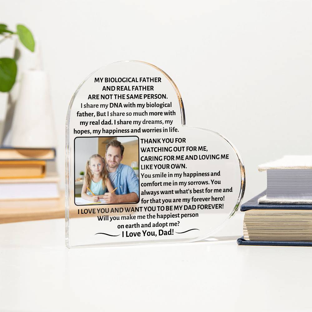 Printed Heart Shaped Acrylic Plaque, gift for step dad, step father, will you adopt me?