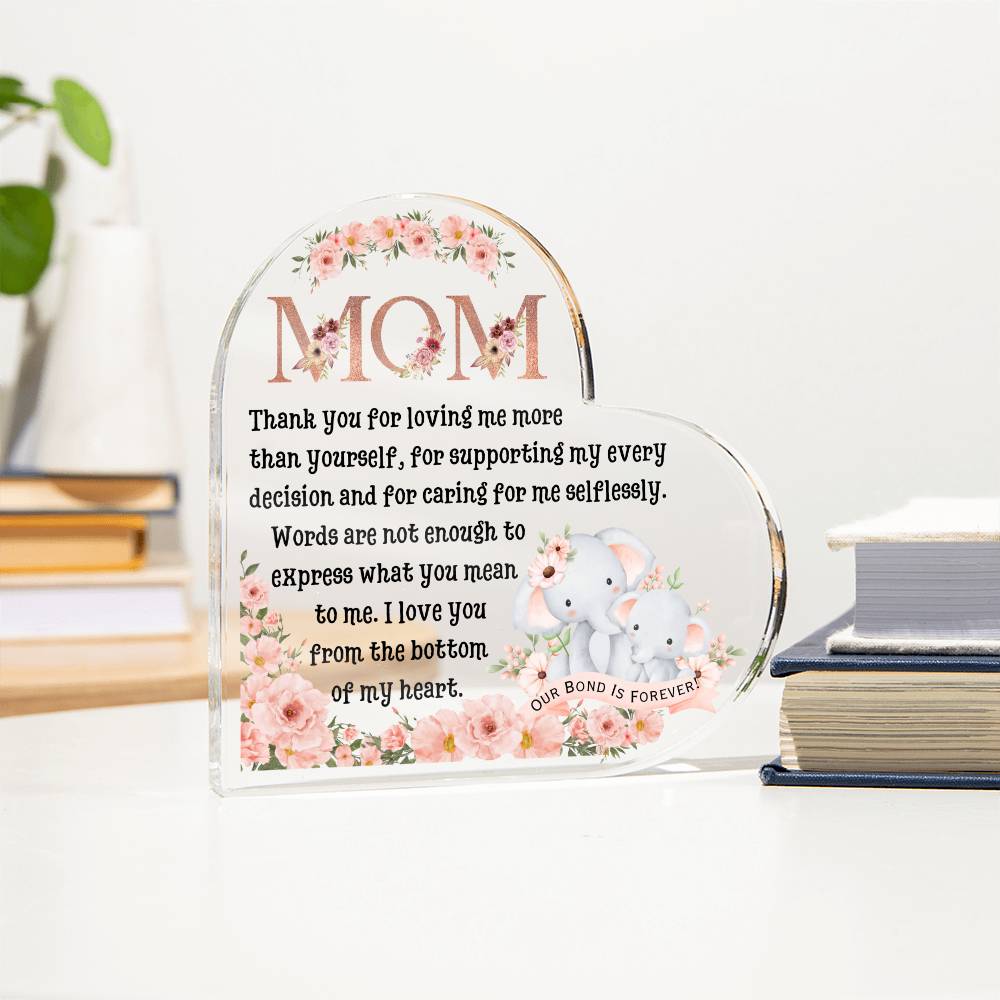 Printed Heart Shaped Acrylic Plaque, gift for Mother, Mom on Mother's Day, her birthday