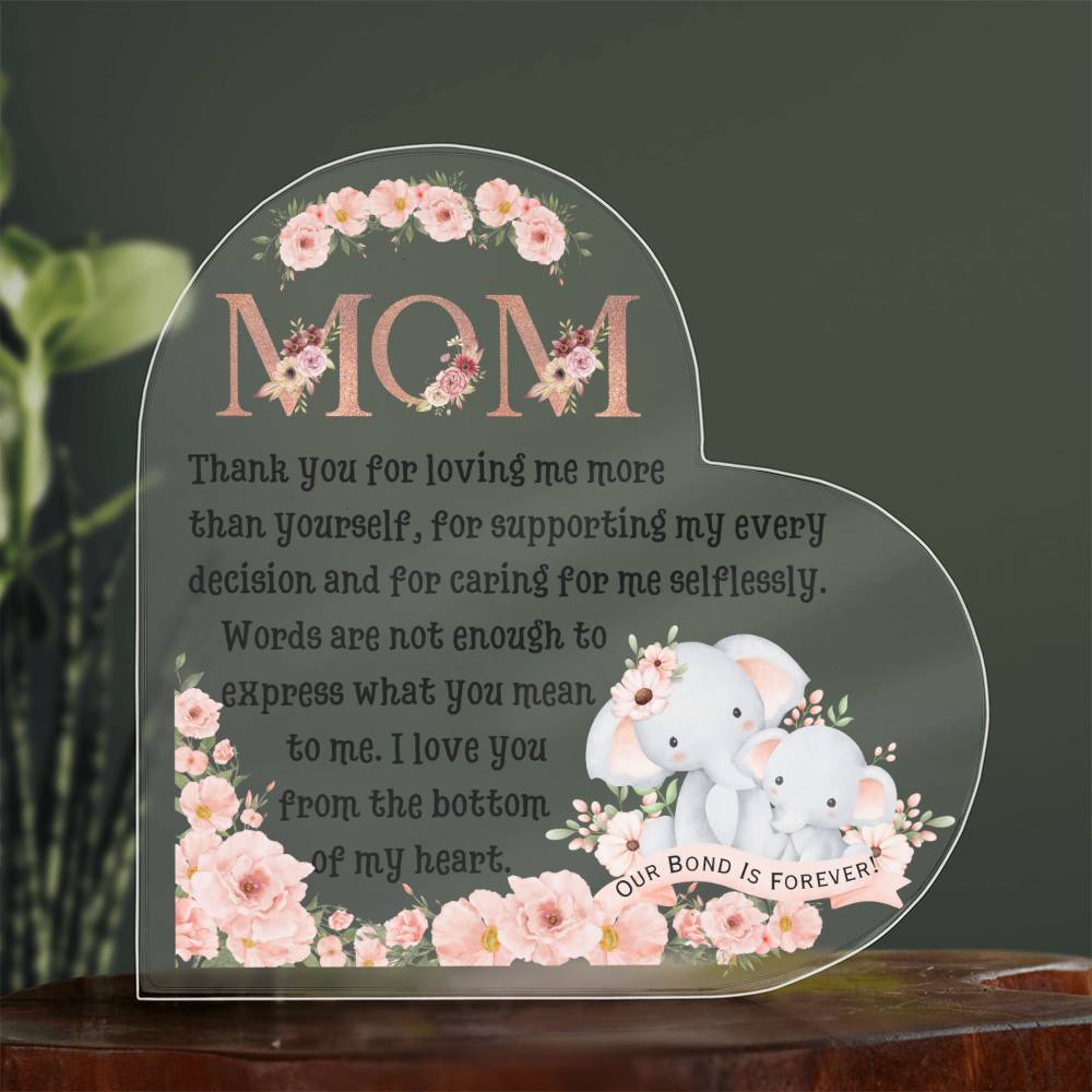 Printed Heart Shaped Acrylic Plaque, gift for Mother, Mom on Mother's Day, her birthday