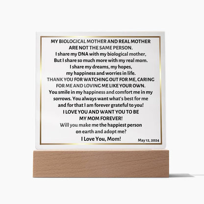 Acrylic Square Plaque, gift for step mom, step mother, will you adopt me?