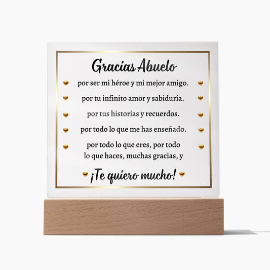 Square Acrylic Plaque, gift for Abuelo, Spanish Grandpa, Grandfather, Granddad on Father's Day, his birthday, Thanksgiving, Christmas