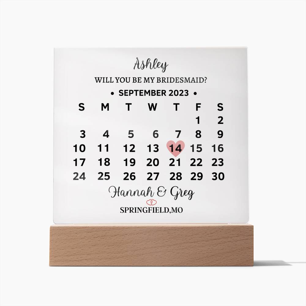 Personalized Acrylic square plaque, will you be my bridesmaid proposal for wedding, save the date