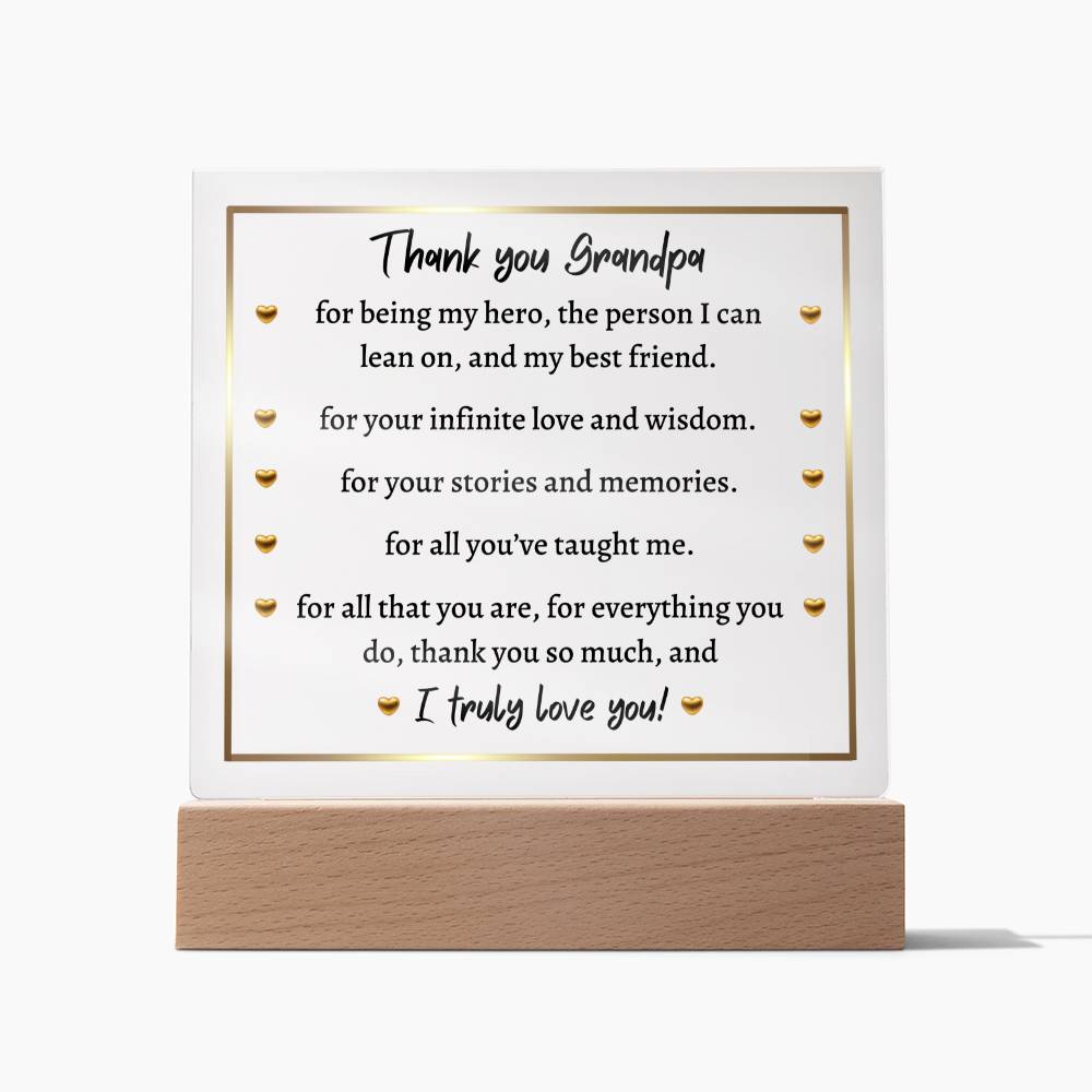 Square Acrylic Plaque, gift for Grandpa, Grandfather, Granddad on Father's Day, his birthday, Thanksgiving, Christmas