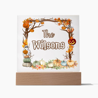 Square Acrylic Plaque, personalized family name gift in Halloween Theme
