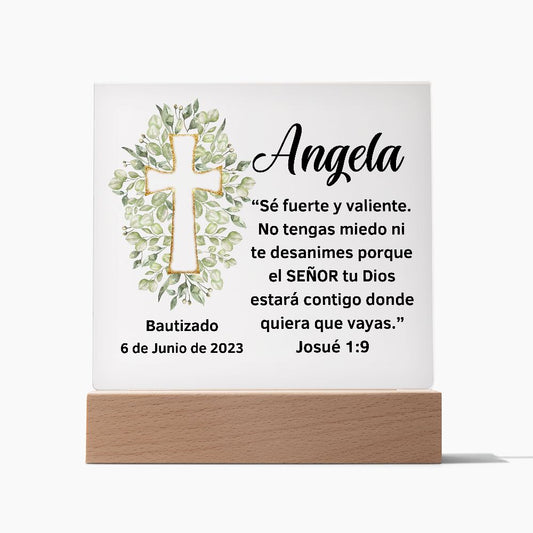 Printed Acrylic Square Plaque with LED, placa acrílica cuadrada Impresa, regalo de bautizo para él o ella, Baptism gift