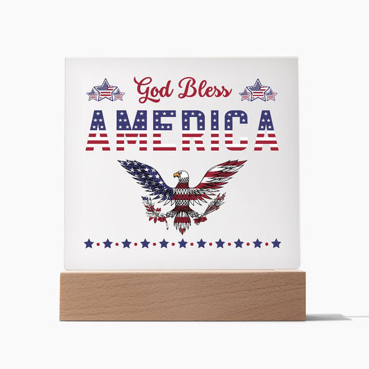 Acrylic Square Plaque, God Bless America, gift for 4th of July, Veteran's Day