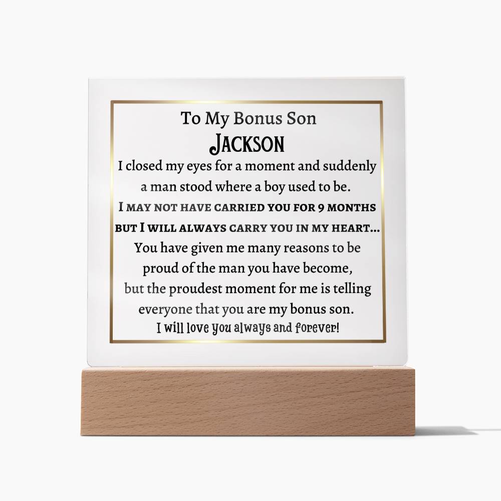 Personalized Square Acrylic Plaque, gift for bonus son for his Birthday, Thanksgiving, Christmas