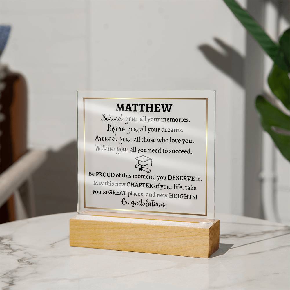 Acrylic square plaque, Personalized Graduation gift for girl or boy, class of 2023