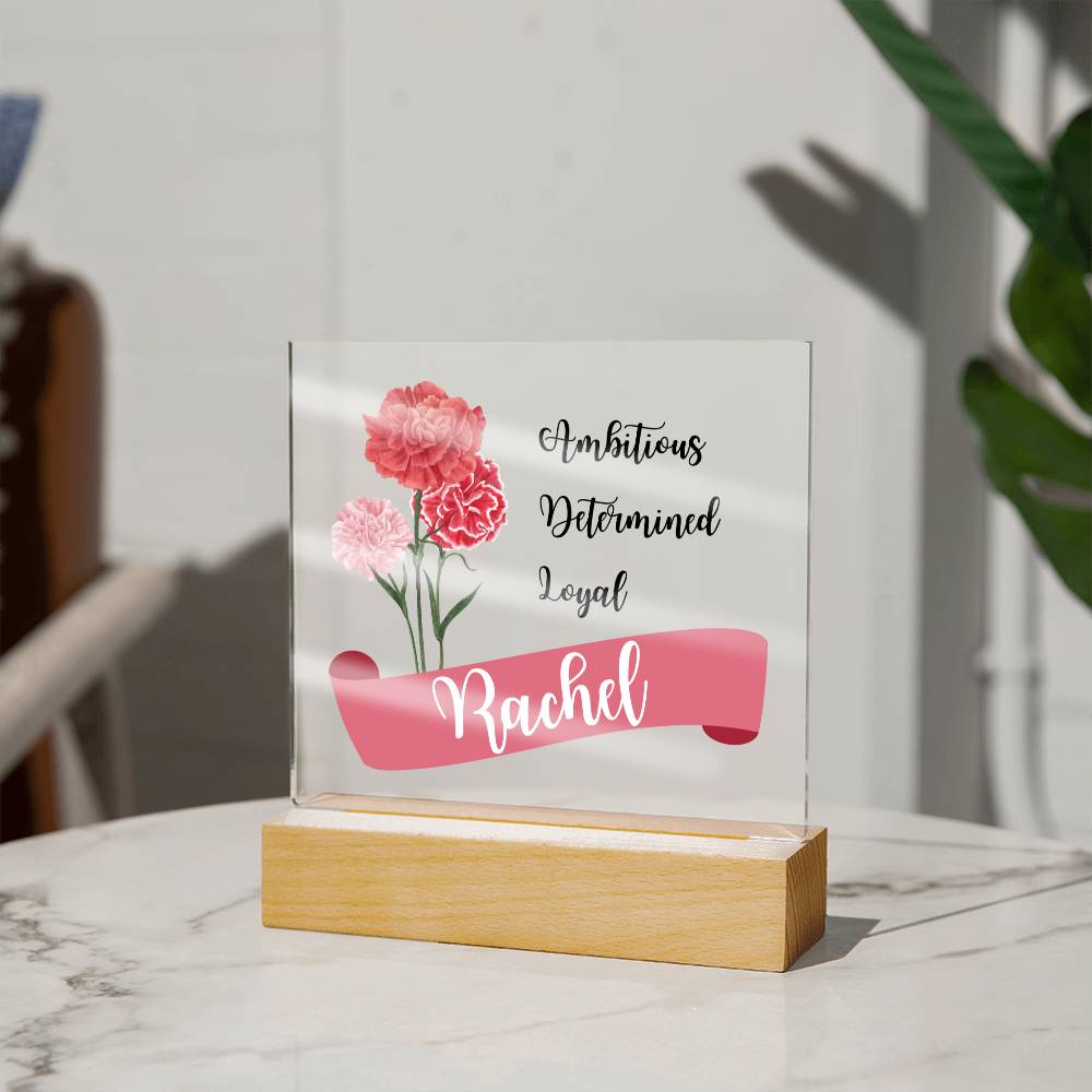 Personalized Birth month flower Square Acrylic Plaque, gift for daughter, friend, mother