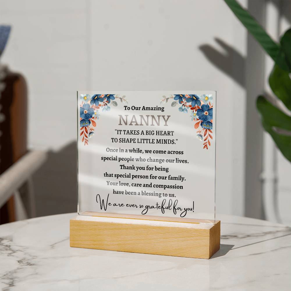 Printed Square Acrylic Plaque with LED, gift for Nanny