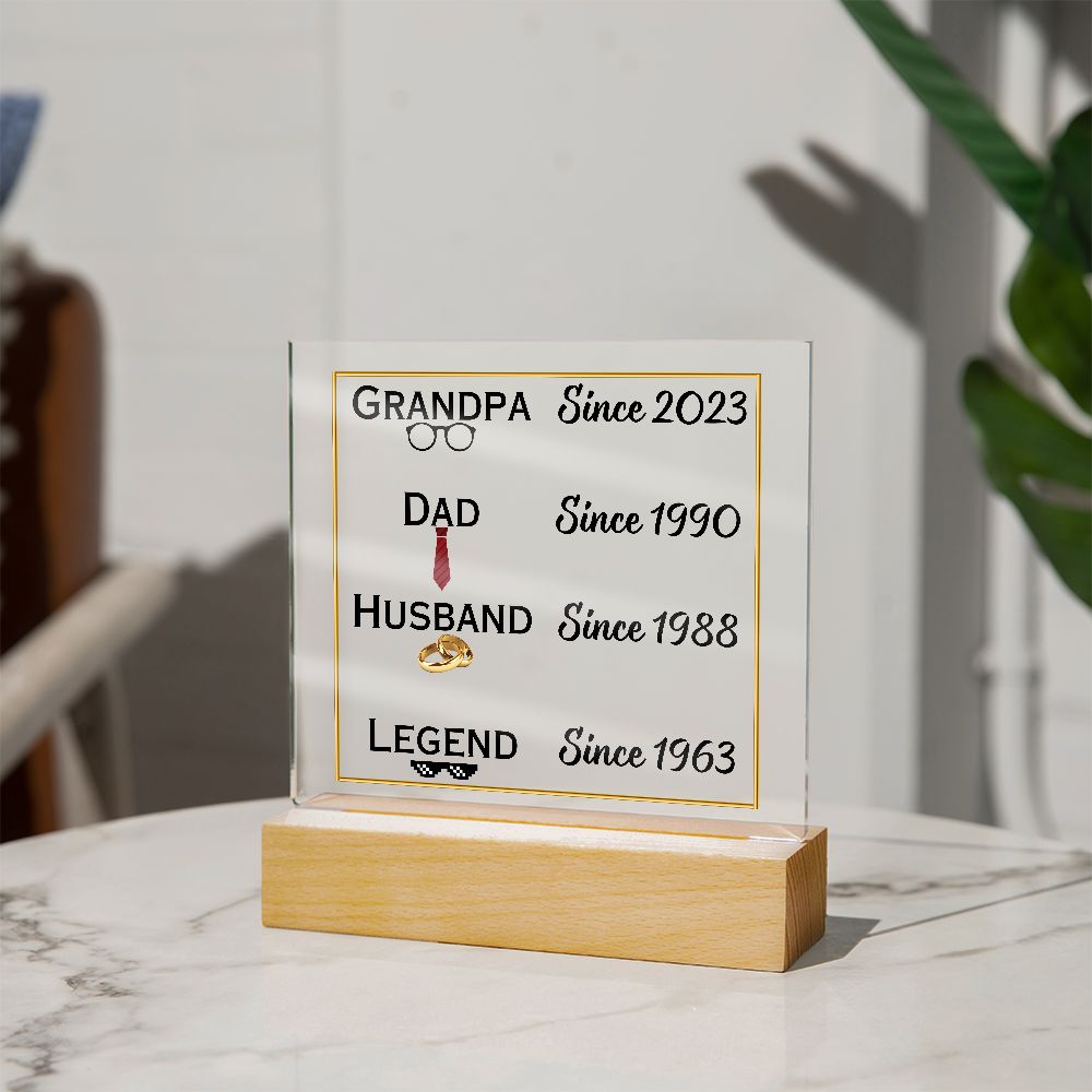 Acrylic square plaque, gift for Grandpa, grandfather, on Father's day