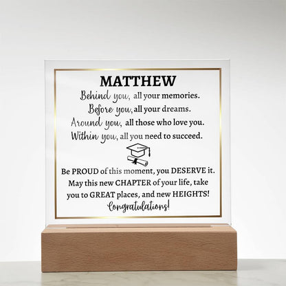 Acrylic square plaque, Personalized Graduation gift for girl or boy, class of 2023