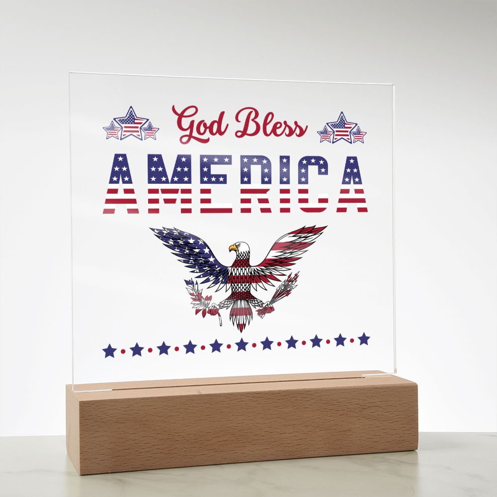 Acrylic Square Plaque, God Bless America, gift for 4th of July, Veteran's Day