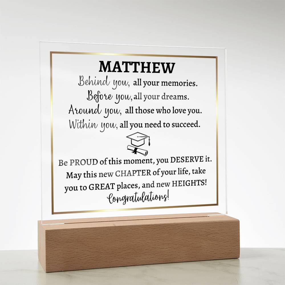 Acrylic square plaque, Personalized Graduation gift for girl or boy, class of 2023