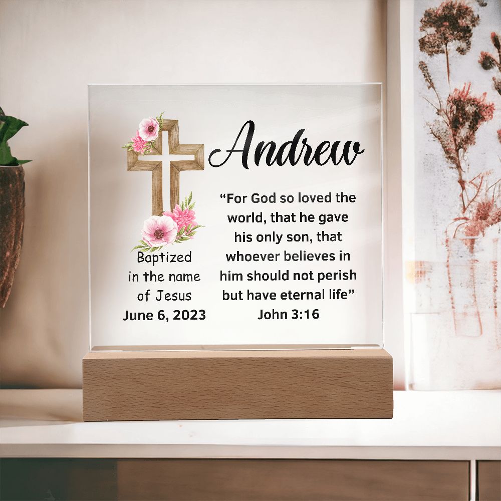 Acrylic Square Plaque, Baptism gift for him or her