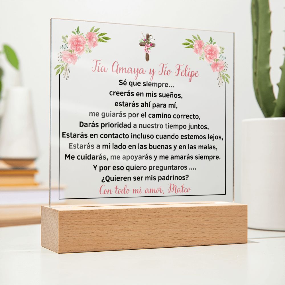 Acrylic Square Plaque, Placa cuadrada acrílica, propuesta de bautismo para los padrinos, Baptism proposal gift