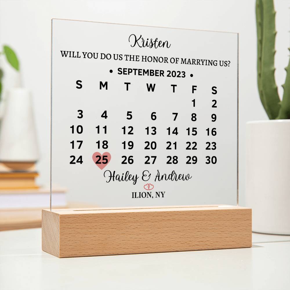 Personalized Acrylic square plaque, will you marry us proposal for wedding, officiant save the date