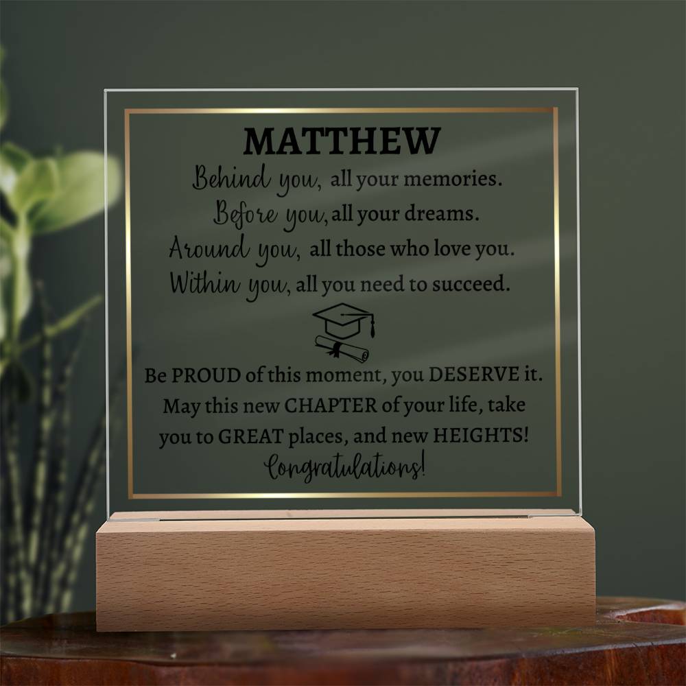 Acrylic square plaque, Personalized Graduation gift for girl or boy, class of 2023