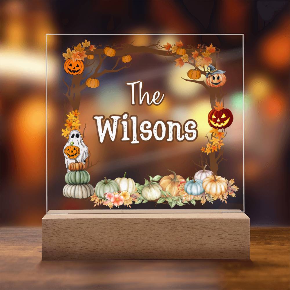 Square Acrylic Plaque, personalized family name gift in Halloween Theme