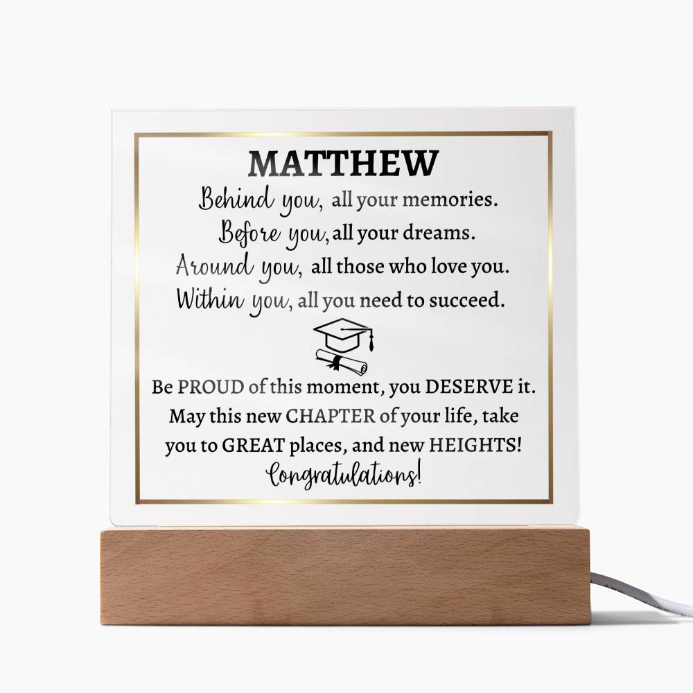 Acrylic square plaque, Personalized Graduation gift for girl or boy, class of 2023