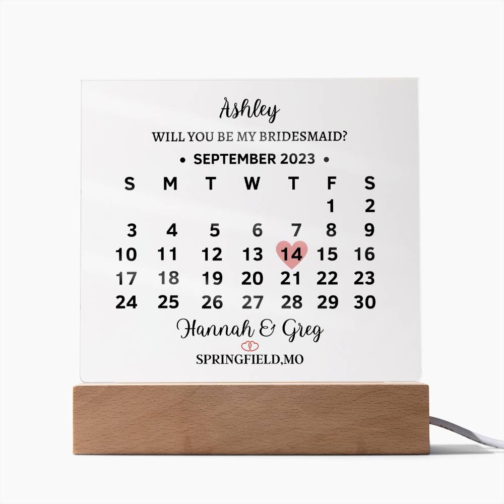 Personalized Acrylic square plaque, will you be my bridesmaid proposal for wedding, save the date