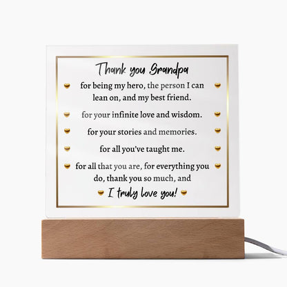 Printed Square Acrylic Plaque with LED, gift for Grandpa, Grandfather, Granddad on Father's Day, his birthday, Thanksgiving, Christmas