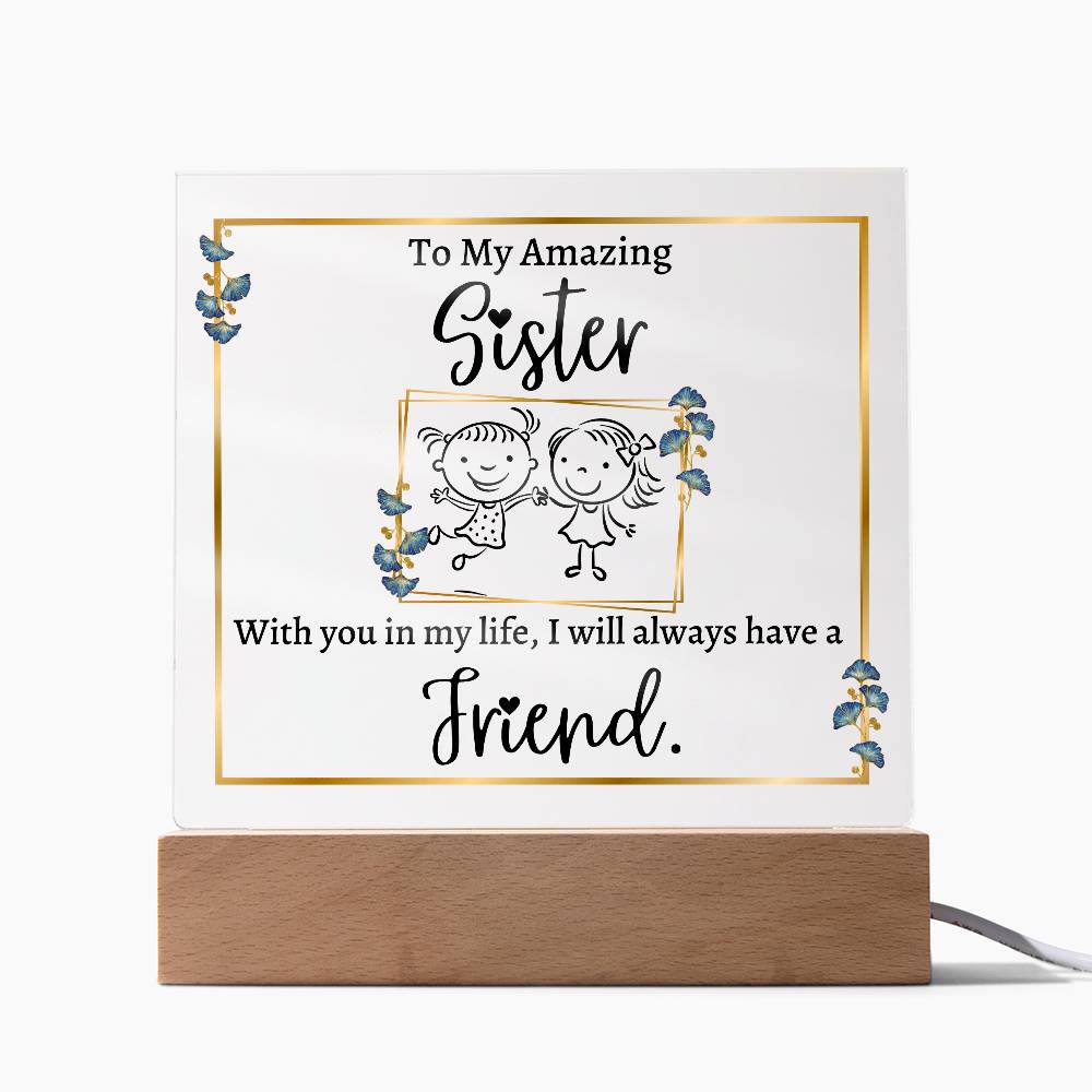 Printed Square Acrylic Plaque with LED, gift for sister