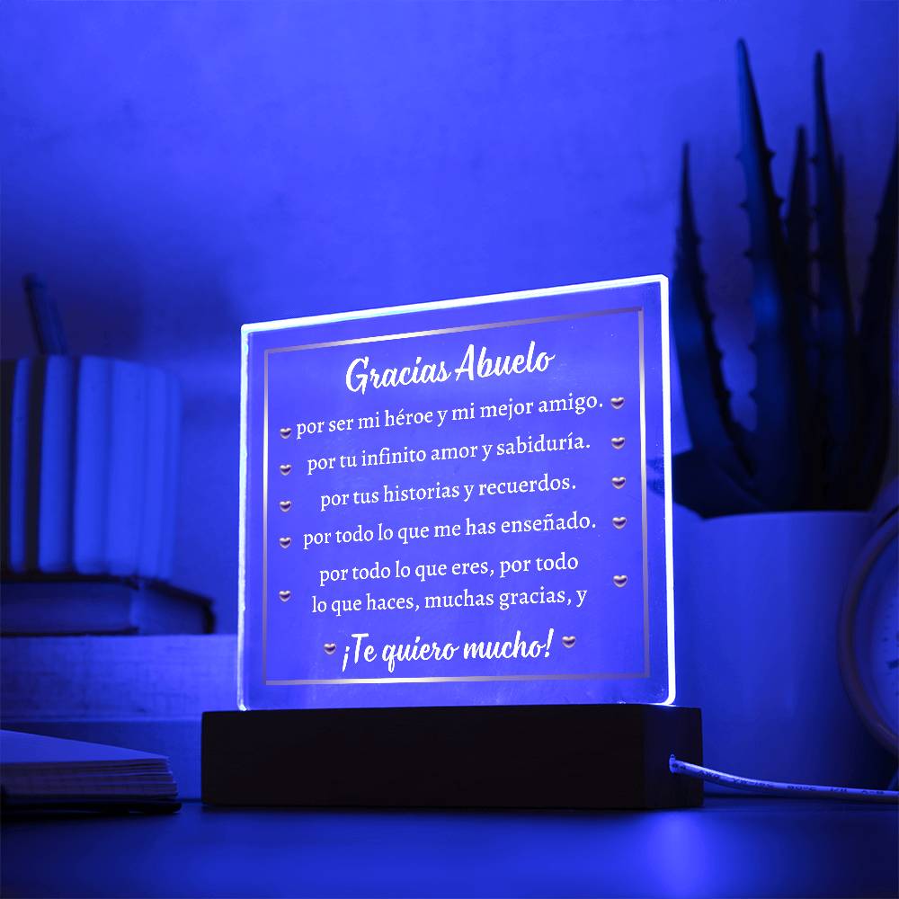 Printed Square Acrylic Plaque with LED,gift for Abuelo, Spanish Grandpa, Grandfather, Granddad on Father's Day, his birthday, Thanksgiving, Christmas