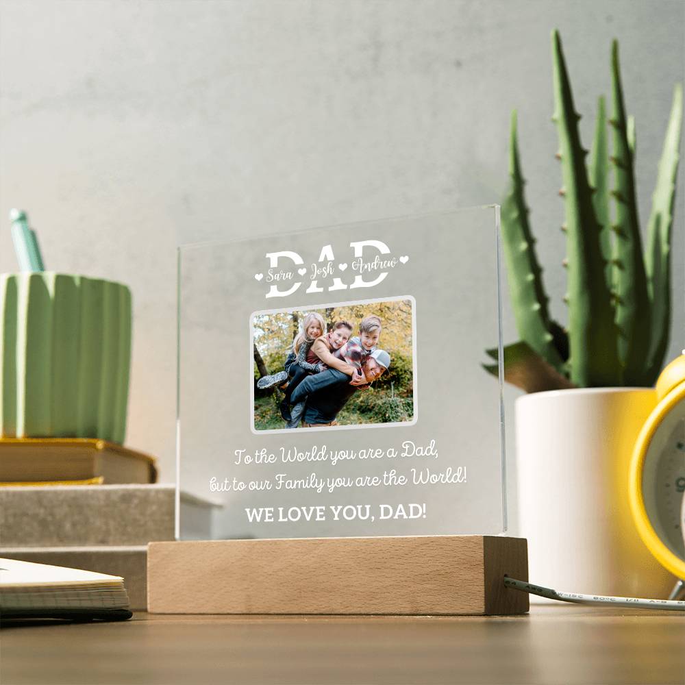 Printed Square Acrylic Plaque with LED, gift for Dad on Father's day, dad's birthday, Christmas