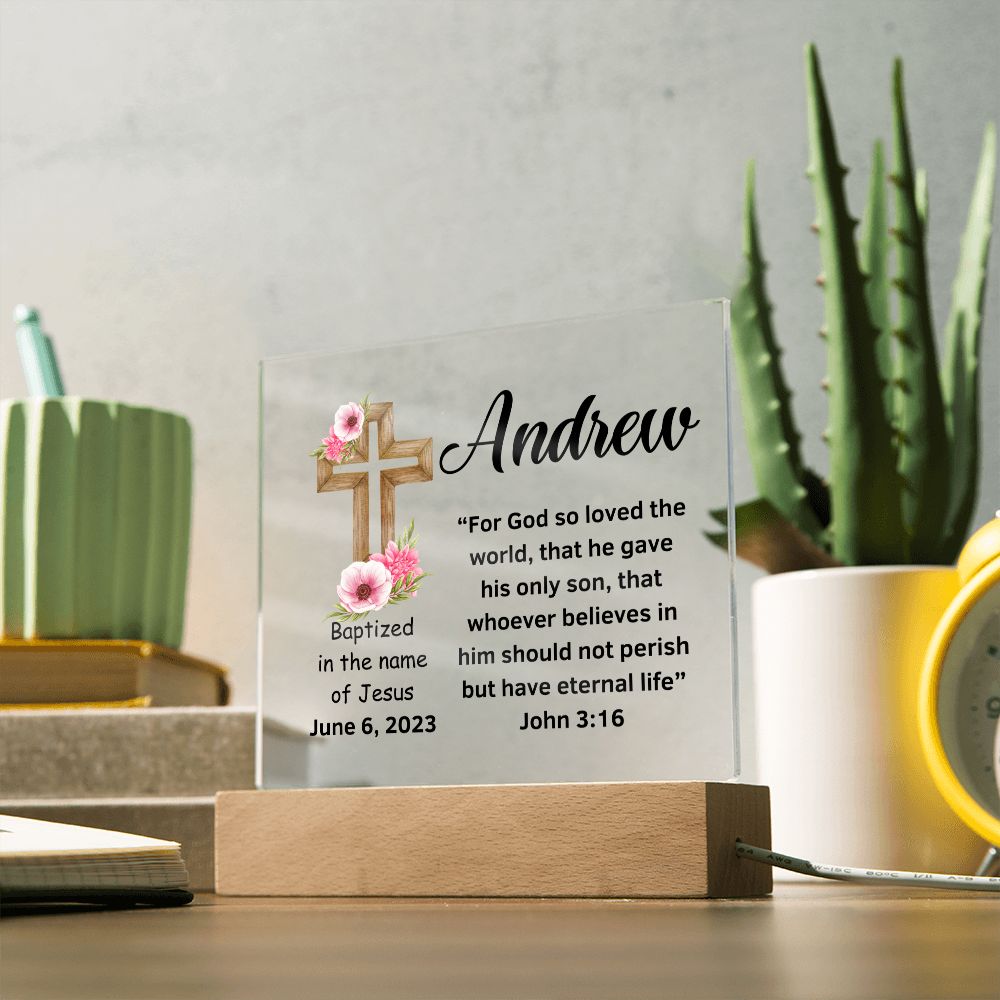 Acrylic Square Plaque, Baptism gift for him or her