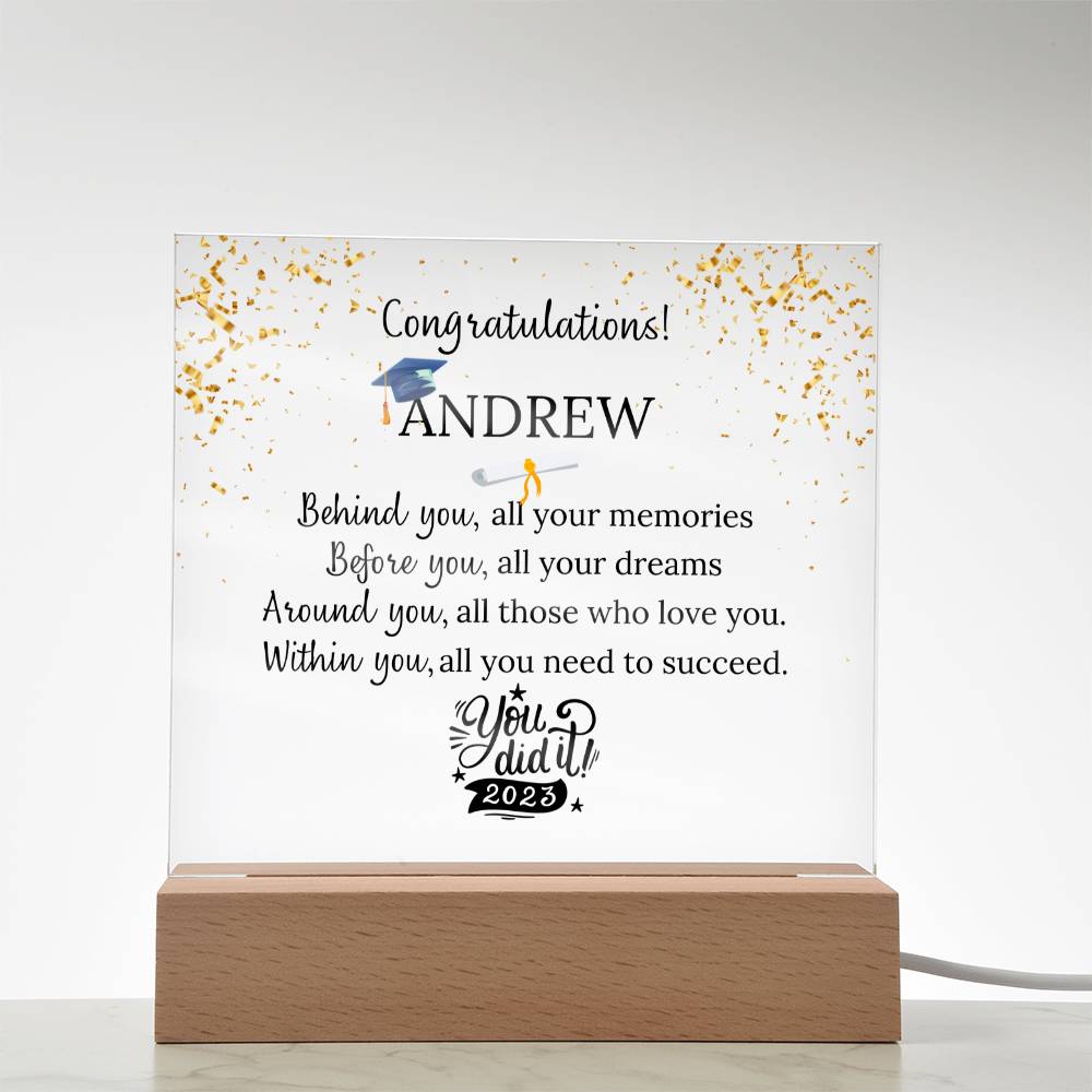 Printed Square Acrylic Plaque with LED, Personalized Graduation gift for girl or boy, class of 2024