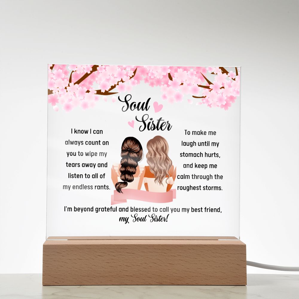 Printed Square Acrylic Plaque with LED, gift for soul sister, best friend