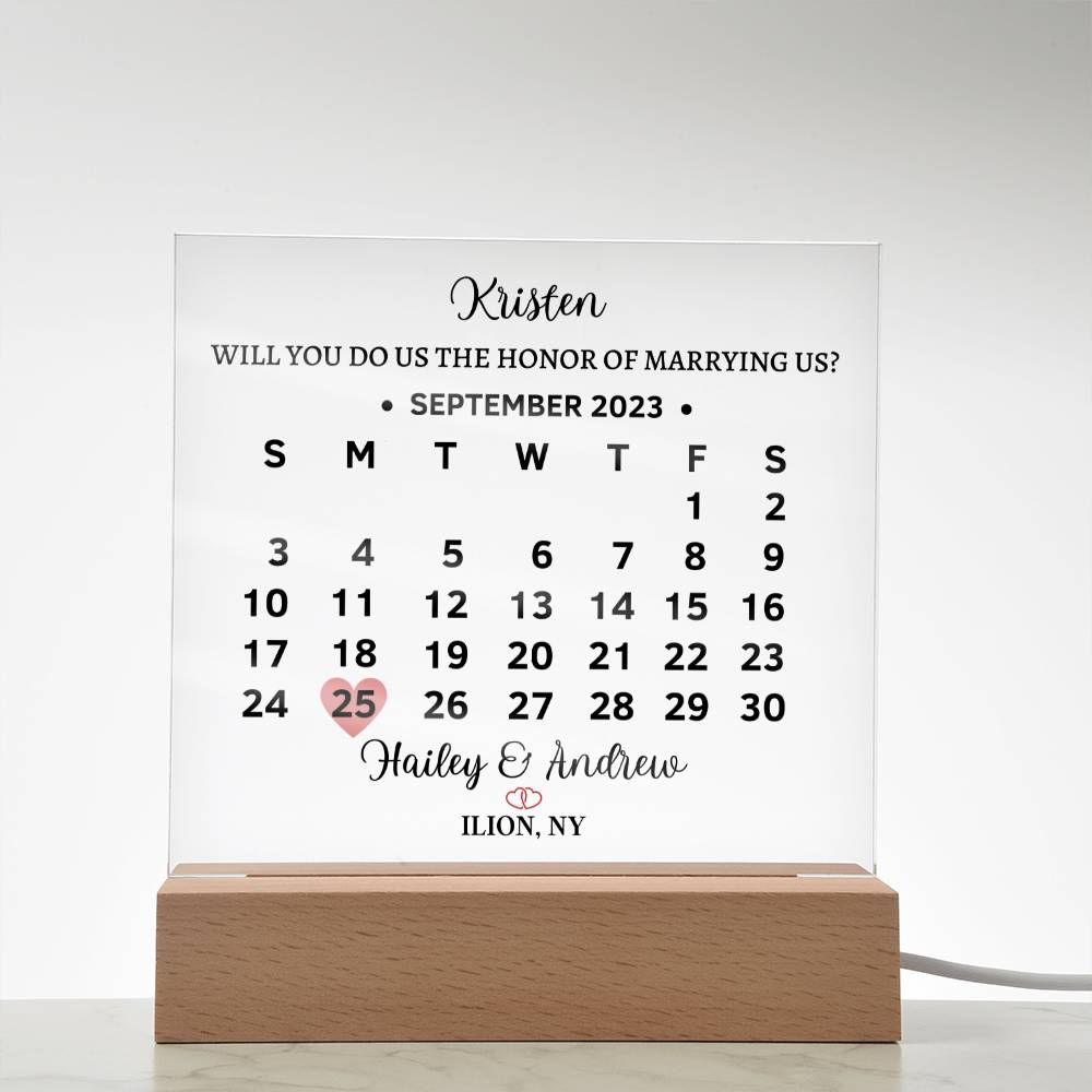 Personalized Acrylic square plaque, will you marry us proposal for wedding, officiant save the date