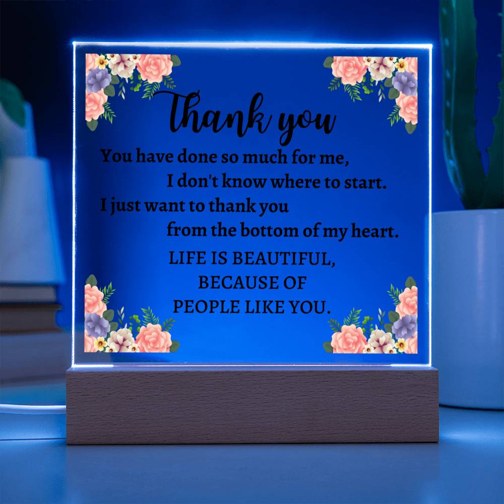 Printed Acrylic Square Plaque, thank you gift for friend and family