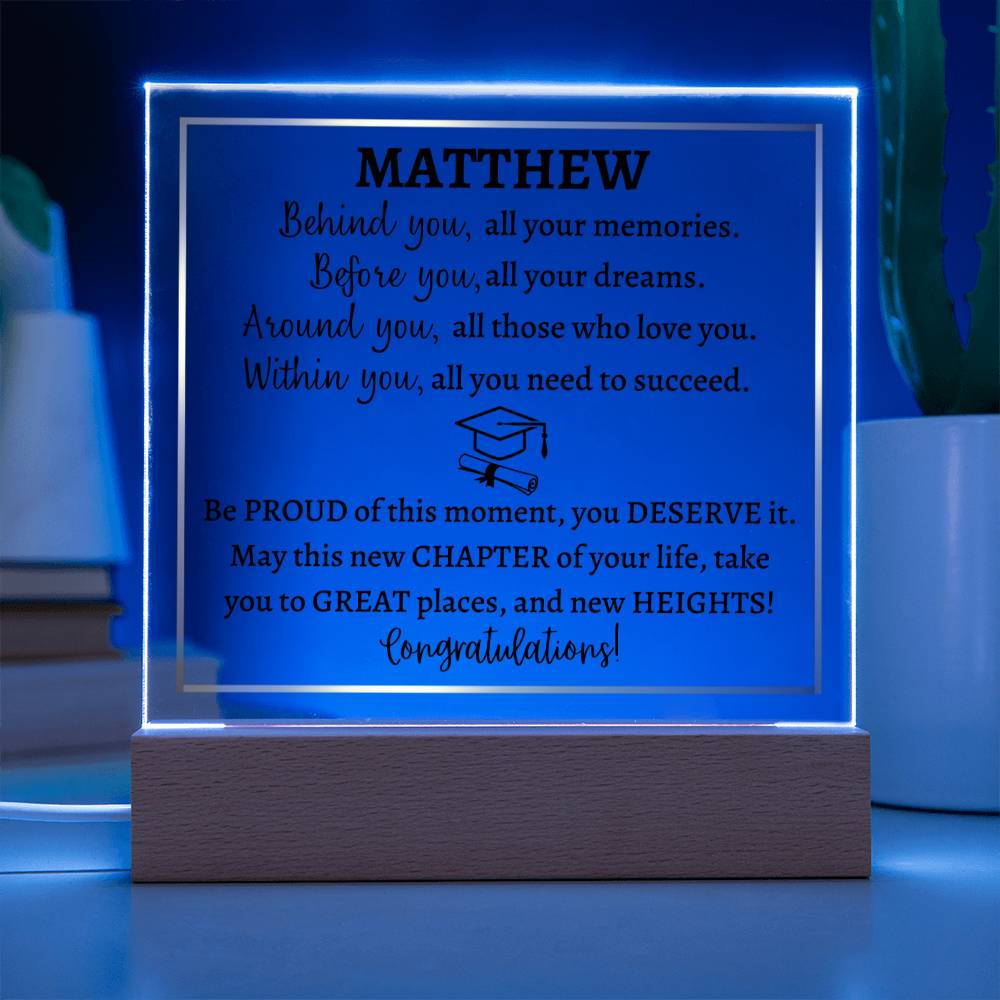 Acrylic square plaque, Personalized Graduation gift for girl or boy, class of 2023