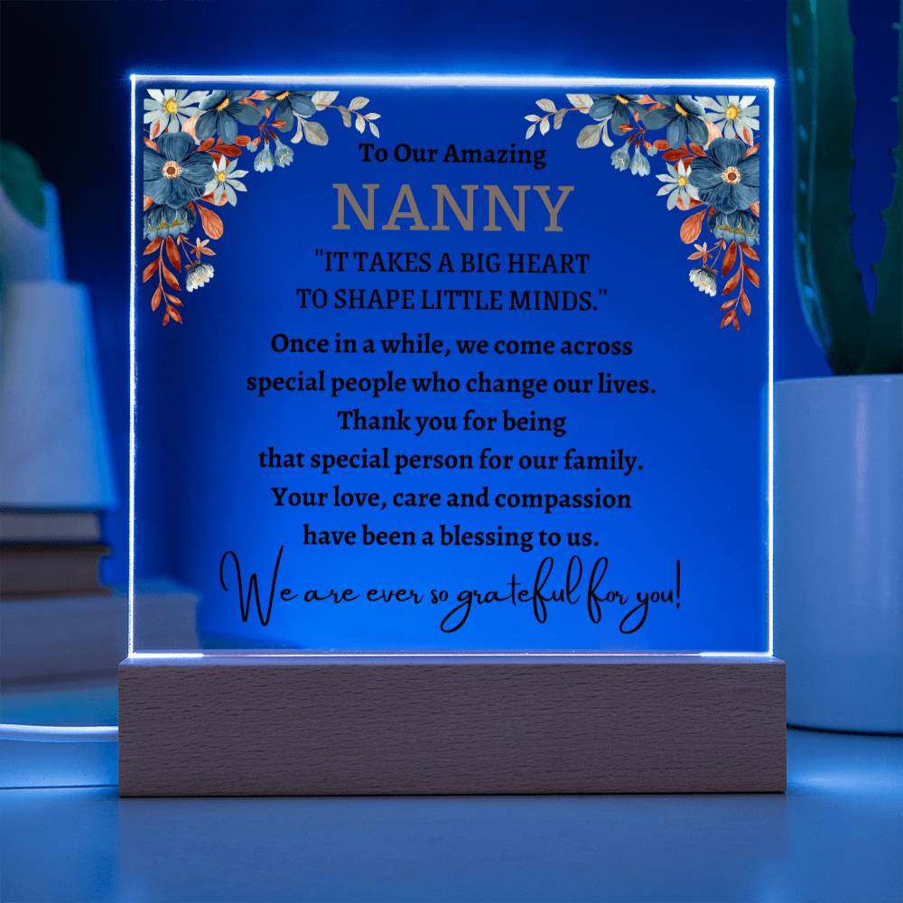 Printed Square Acrylic Plaque with LED, gift for Nanny