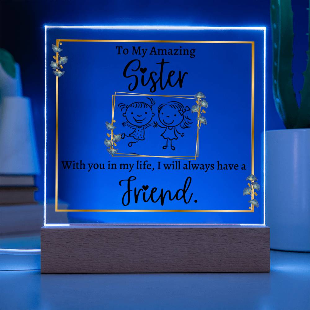 Printed Square Acrylic Plaque with LED, gift for sister