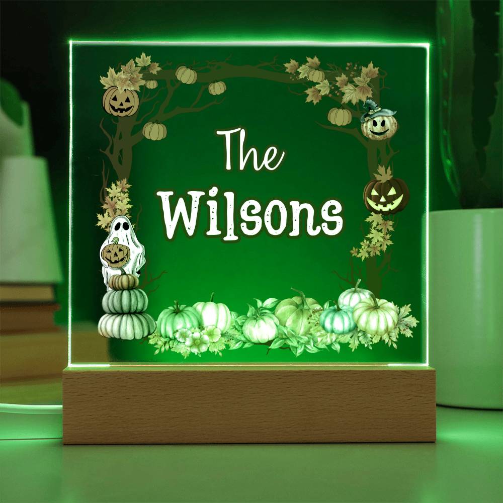 Square Acrylic Plaque, personalized family name gift in Halloween Theme