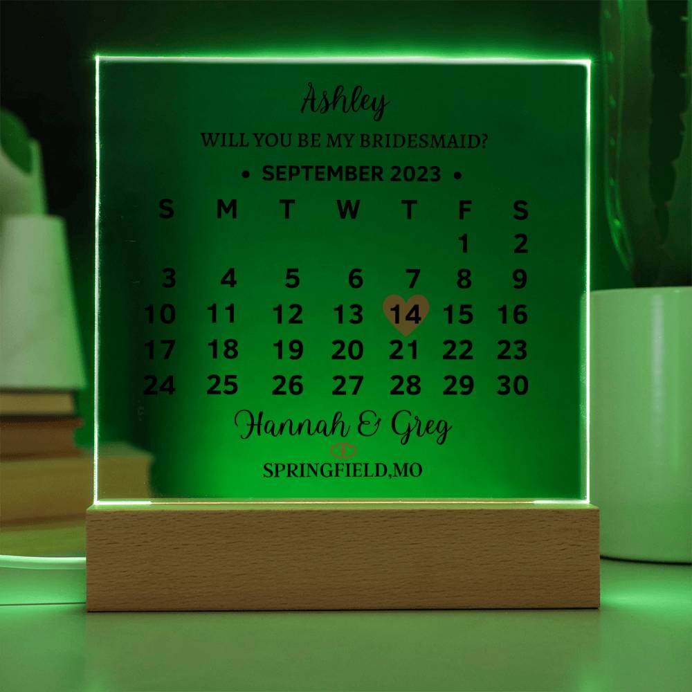 Personalized Acrylic square plaque, will you be my bridesmaid proposal for wedding, save the date