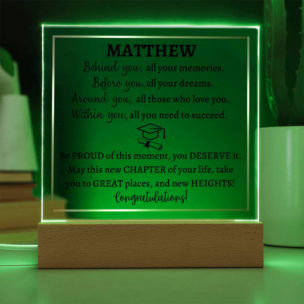 Acrylic square plaque, Personalized Graduation gift for girl or boy, class of 2023