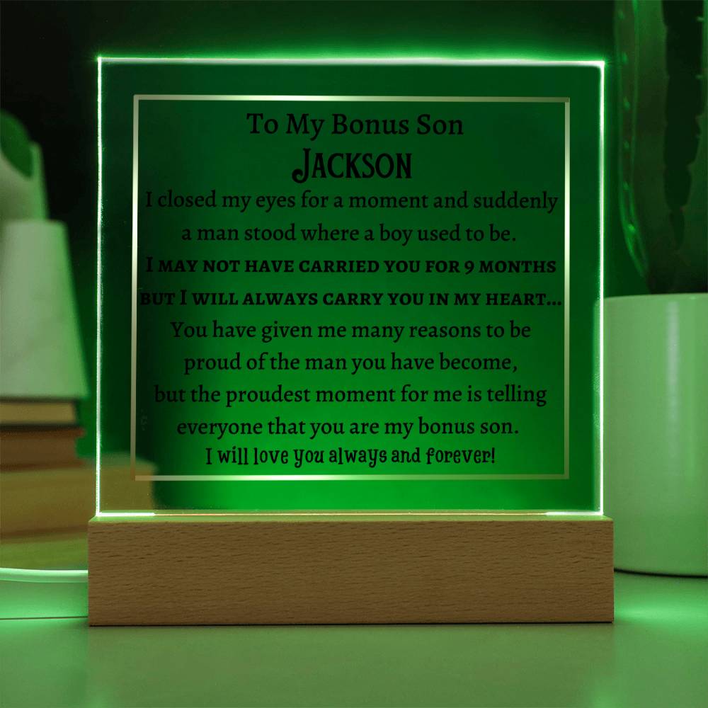 Personalized Square Acrylic Plaque, gift for bonus son for his Birthday, Thanksgiving, Christmas