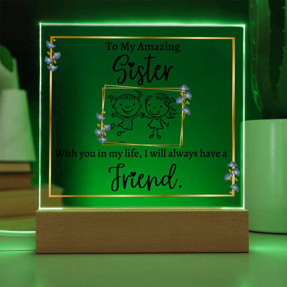 Printed Square Acrylic Plaque with LED, gift for sister