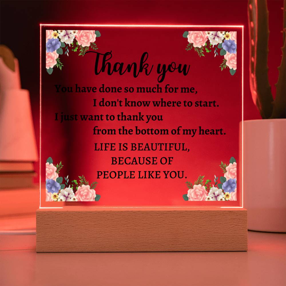 Printed Acrylic Square Plaque, thank you gift for friend and family