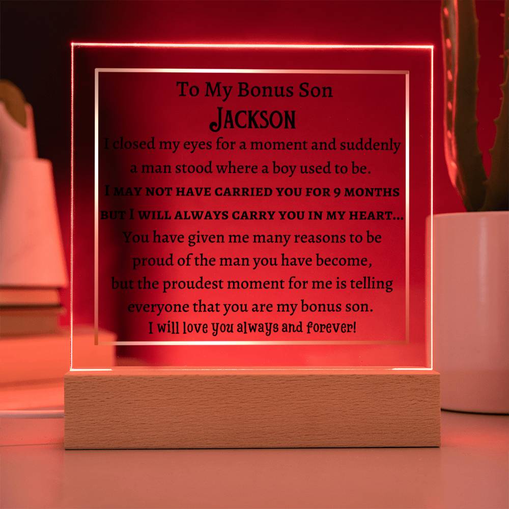 Personalized Square Acrylic Plaque, gift for bonus son for his Birthday, Thanksgiving, Christmas