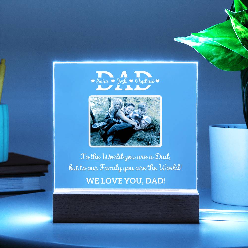 Printed Square Acrylic Plaque with LED, gift for Dad on Father's day, dad's birthday, Christmas